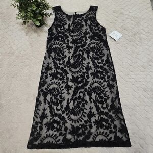 Suzi Chin for Maggy Boutique Black Latte Overlay Lace Sleeveless Formal Dress, 6